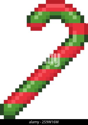 Canna di caramelle pixel art. Ricamo con disegno a pixel isolato su sfondo bianco Illustrazione Vettoriale