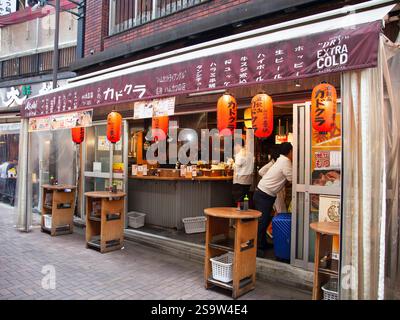 Negozi e ristoranti nel famoso quartiere dello shopping Ueno Ameyoko Shopping Street a Eueno, Tokyo, Giappone. Foto Stock