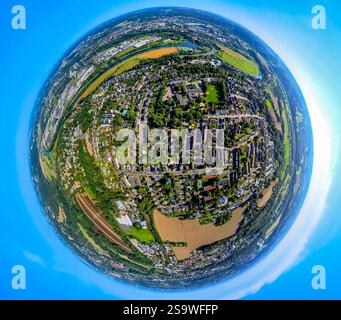 Vista aerea, vista di Winz-Baak con Bochumer Straße, globo terrestre, immagine fisheye, immagine a 360 gradi, mondo minuscolo, piccolo pianeta, immagine fisheye, Baak, cappello Foto Stock