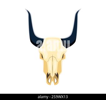 Lettera Y come carattere cowboy del cranio, carattere Wild West, caratteri occidentali, alfabeto inglese sceriffo con corna prominenti. Carac abc vettoriale isolato Illustrazione Vettoriale