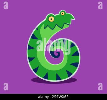 Il carattere di Halloween numero 6 è un simpatico mostro. Il carattere della bestia dell'orrore, il simbolo numerico del vettore di Halloween o la fantasia bizzarra Illustrazione Vettoriale