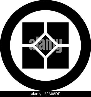 Icona lastra di pavimentazione piastrellata in ceramica in cerchio con immagine vettoriale di colore nero rotondo stile contorno solido semplice. Icona lastra di pavimentazione piastrellata in ceramica in un cerchio di colore nero immagine vettoriale stile contorno continuo Illustrazione Vettoriale