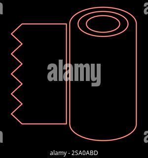 Carta assorbente in rotoli al neon, carta da parati, tessuto, accessori per ufficio, immagine vettoriale di colore rosso, luce piatta. Carta assorbente in rotoli al neon, carta da parati, carta da parati, tessuto, attrezzature per ufficio, colore rosso, immagine vettoriale, stile piatto Illustrazione Vettoriale