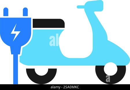 Icona della motocicletta elettrica con logo e design piatto Illustrazione Vettoriale
