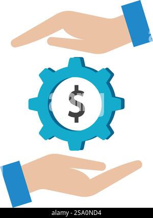 Due mani che reggono l'attrezzatura con un simbolo del dollaro, adatto per i concetti finanziari Illustrazione Vettoriale