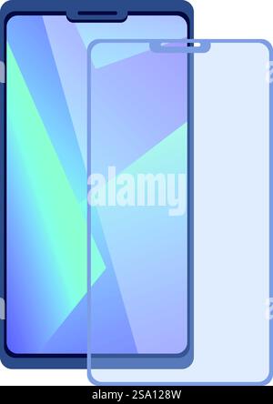 Icona del vetro protettivo dello schermo vettore del cartone animato. Custodia temperata mobile. Pellicola Smart Cover. Icona del vetro protettivo dello schermo vettore del cartone animato. Custodia temperata mobile Illustrazione Vettoriale