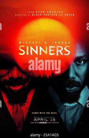 Sinners (2025)poster tagline: "Dance with the Devil" regia di: Ryan Coogler con: Michael B. Jordan, Hailee Steinfeld, Jack o'Connell, Wunmi Mo Foto Stock