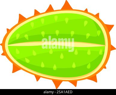 Vettore cartoni animati icona buccia di frutta. Kiwano dessert ecologico. Pianta di arancia estiva. Vettore cartoni animati icona buccia di frutta. Kiwano dessert ecologico Illustrazione Vettoriale