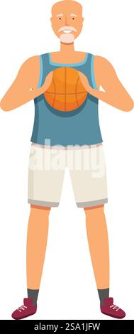 Cartoni animati con un'icona di atleta sorridente. Pallacanestro all'aperto. Persona adulto fitness. Cartoni animati con un'icona di atleta sorridente. Pallacanestro all'aperto Illustrazione Vettoriale