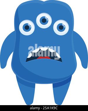 Vettore cartoni animati con icona di un mostro alieno blu. Piccolo gremlin. Bambino pazzo felice. Vettore cartoni animati con icona di un mostro alieno blu. Piccolo gremlin Illustrazione Vettoriale