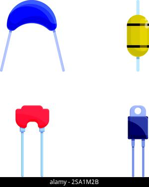 Le icone dei condensatori impostano il vettore dei cartoni animati. Condensatore e resistore. Componente elettronico. Le icone dei condensatori impostano il vettore dei cartoni animati. Condensatore e resistore Illustrazione Vettoriale