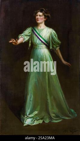 Dame Christabel Pankhurst (1880-1958), suffragetta britannica, co-fondatrice della Women's Social and Political Union (WSPU), attivista per i diritti delle donne, evangelista per il secondo movimento avventista negli Stati Uniti, ritratto dipinto ad olio su tela di Ethel Wright, circa 1909 Foto Stock