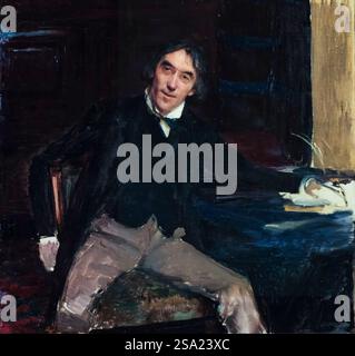 Sir Henry Irving (1838-1905), alias JH Irving, attore teatrale inglese di epoca vittoriana, il primo a ricevere un cavaliere, ritratto a olio su tela di Jules Bastien-Lepage, 1880 Foto Stock