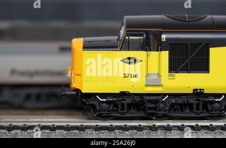 Locomotiva diesel classe 37 37 116, livrea Colas Rail Freight, modello in scala 00 Foto Stock