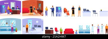 Le icone dei client senior impostano il vettore dei cartoni animati. Responsabile della salute di bellezza. Assistenza sanitaria medica. Le icone dei client senior impostano il vettore dei cartoni animati. Responsabile della salute di bellezza Illustrazione Vettoriale