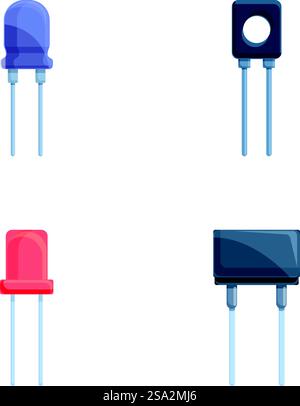 Varie icone dei condensatori impostano il vettore dei cartoni animati. Condensatore e transistor. Componente elettronico. Varie icone dei condensatori impostano il vettore dei cartoni animati. Condensatore e transistor Illustrazione Vettoriale