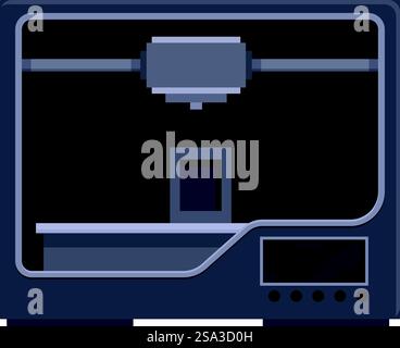 Illustrazione vettoriale piatta di una stampante 3d moderna ed elegante, ideale per i contenuti tecnici. Moderna stampante 3d isolata su sfondo bianco Illustrazione Vettoriale