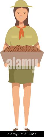 Immagine di un ranger del parco che esamina la qualità della terra con un campione di terreno. Ranger donna del parco che tiene in mano un vassoio di campioni di terreno Illustrazione Vettoriale