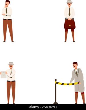 Raccolta di illustrazioni che raffigurano un uomo d'affari in diversi scenari e azioni. Serie di personaggi d'affari in varie pose Illustrazione Vettoriale