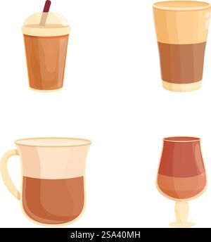 Raccolta di quattro illustrazioni vettoriali che raffigurano diversi stili di tazze da caffè. Set illustrativo di bicchieri di caffè assortiti Illustrazione Vettoriale