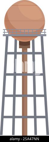Illustrazione che raffigura una torre d'acqua che fornisce acqua a una piccola città. Alta torre d'acqua che fornisce acqua a una piccola città su sfondo bianco Illustrazione Vettoriale