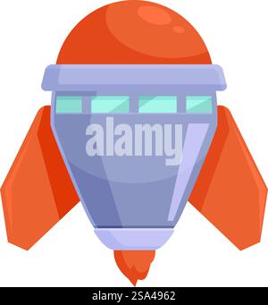 Nave a razzo cartoni animati che vola in aria con il fuoco arancione che la spinge verso l'alto. Nave a razzo cartoni animati che vola verso l'alto attraverso l'aria con il fuoco arancione Illustrazione Vettoriale