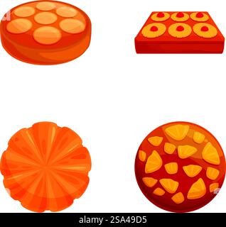 Set vettoriale colorato di quattro diversi tipi di biscotti e biscotti isolati sul bianco. Assortimento di biscotti e cartoni animati Illustrazione Vettoriale