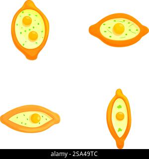 Collezione di illustrazioni vettoriali colorate che raffigurano uova fritte in varie forme, ideale per i design a tema alimentare. Set di uova fritte in stile cartoni animati su sfondo bianco Illustrazione Vettoriale