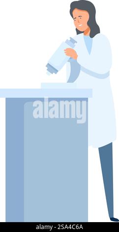 Lo scienziato sta posizionando con attenzione un microscopio, pronto a immergersi nel mondo dell'esplorazione e dell'analisi scientifica. Scienziata donna che utilizza il microscopio in laboratorio e fa importanti scoperte Illustrazione Vettoriale