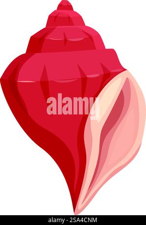 Immagine di un conchiglia rossa con un bel motivo a spirale, isolata su sfondo bianco. Conchiglia rossa in piedi che mostra la sua splendida forma a spirale Illustrazione Vettoriale
