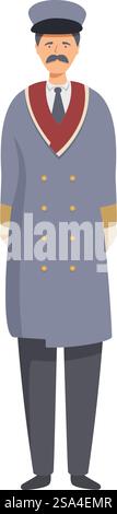Portiere senior che indossa l'uniforme in piedi con rispetto e mani dietro la schiena. Il portiere maturo sta in piedi con le mani dietro la schiena Illustrazione Vettoriale