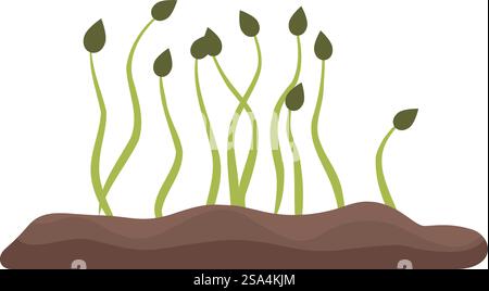 Microgreens che spuntano da una zona di terreno, simboleggiando un'alimentazione sana e una vita sostenibile. Microgreens che cresce dal suolo, cibo sano e concetto di stile di vita Illustrazione Vettoriale
