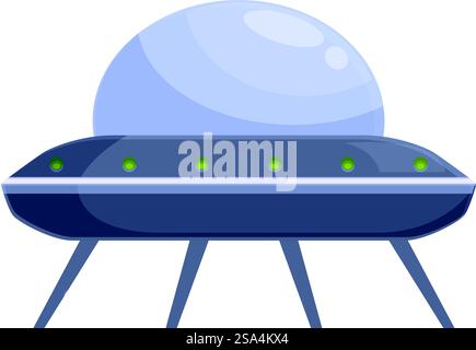 Illustrazione in stile cartone animato di una classica astronave ufo che si libra in volo. Classica astronave ufo in movimento, illustrazione del trasporto alieno Illustrazione Vettoriale
