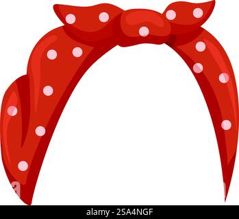 Bandana rossa con puntini di polka bianchi legati intorno alla testa, in una vista laterale, isolata su uno sfondo bianco. Bandana rossa a pois legata intorno alla testa, vista laterale, isolata sul bianco Illustrazione Vettoriale