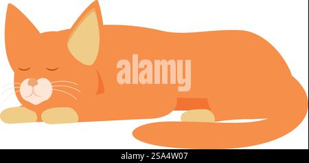 Il gatto dello zenzero sta facendo un pisolino, si arriccia comodamente. Un gatto tenero che dorme tranquillamente con le zampe nascoste Illustrazione Vettoriale