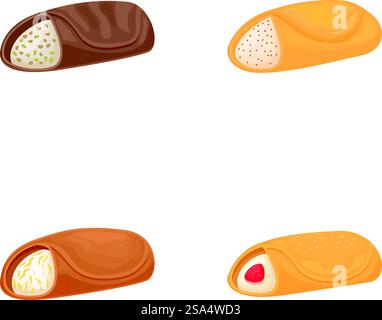 Set Vector con quattro diversi tipi di pasticcini, perfetto per il menu o il contenuto del cibo. Illustrazione vettoriale del set di pasticcini assortiti Illustrazione Vettoriale