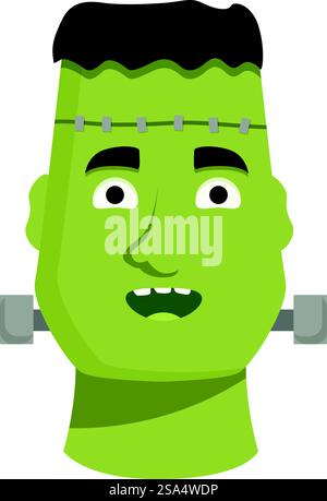 Il simpatico mostro dei cartoni animati frankenstein sorride felicemente con cicatrici e bulloni. Simpatico mostro frankenstein cartoni animati sorridente di cicatrici e bulloni Illustrazione Vettoriale