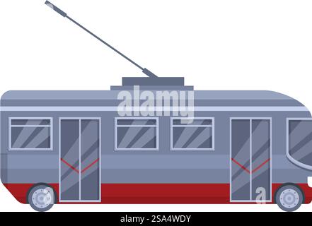 Moderno filobus con vista laterale, veicolo di trasporto pubblico con porte aperte. Il moderno filobus con porte aperte è pronto a prelevare i passeggeri Illustrazione Vettoriale