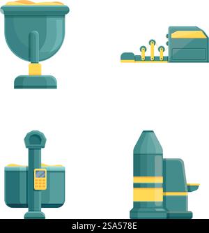 Le icone di produzione industriale impostano il vettore dei cartoni animati. Apparecchiature per la produzione di carta. Processo automatizzato. Le icone di produzione industriale impostano il vettore dei cartoni animati. Apparecchiature per la produzione di carta Illustrazione Vettoriale