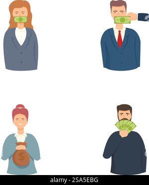 Le icone del lobbismo impostano il vettore dei cartoni animati. Influenza finanziaria sull'azione del legislatore. Politica, legge. Le icone del lobbismo impostano il vettore dei cartoni animati. Influenza finanziaria sull'azione del legislatore Illustrazione Vettoriale