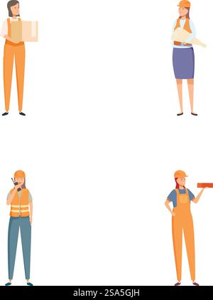 Collezione di illustrazioni con professionisti in vari abiti da lavoro, isolati su bianco. Gruppo di lavoratori diversi in professioni diverse Illustrazione Vettoriale