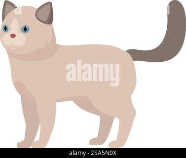 Simpatico gatto ragdoll in piedi con la coda sollevata, che mostra un atteggiamento giocoso e curioso. Simpatico gatto ragdoll in piedi con coda rialzata Illustrazione Vettoriale