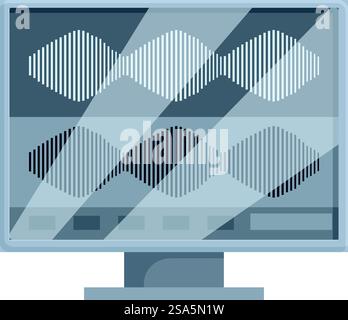 Schermo del computer che mostra il software di editing audio che visualizza una forma d'onda sonora, per concetti quali la produzione musicale e l'ingegneria audio. Workstation audio digitale professionale che visualizza forme d'onda audio Illustrazione Vettoriale