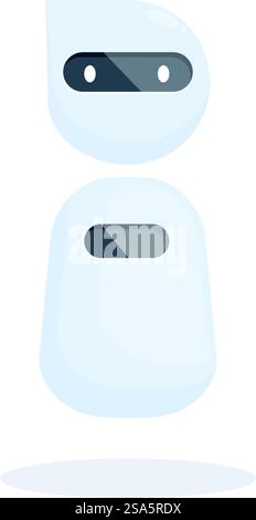 Semplice illustrazione in stile cartone animato di un robot bianco che galleggia con un'ombra su uno sfondo bianco. Robot bianco fluttuante con ombra su sfondo bianco Illustrazione Vettoriale