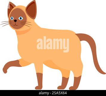 Simpatico gatto siamese che cammina con la zampa sollevata. Gatto siamese che cammina con zampa rialzata Illustrazione Vettoriale