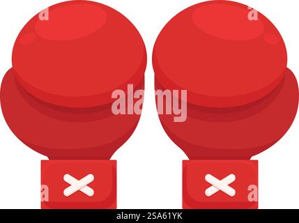 Due guanti da boxe rossi in posizione verticale, pronti per una sessione di allenamento. Paio di guanti da boxe rossi in posizione verticale per l'allenamento Illustrazione Vettoriale