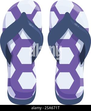 Un paio di pantofole viola con un moderno motivo esagonale, perfette per una giornata in spiaggia o in piscina. Un paio di pantofole viola da spiaggia con un moderno motivo esagonale Illustrazione Vettoriale