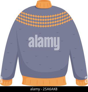 Un comodo maglione in maglia tiene al caldo qualcuno durante i freddi mesi invernali. Maglione invernale dal design arancione e blu con dolcevita Illustrazione Vettoriale
