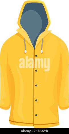 Impermeabile giallo con cappuccio che protegge dalla pioggia, perfetto per rimanere asciutto nelle giornate piovose. Impermeabile giallo che protegge dalla pioggia su sfondo bianco Illustrazione Vettoriale