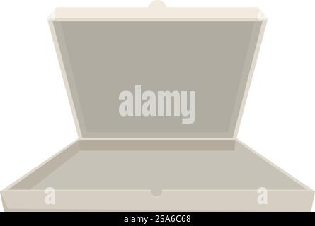 La pizzeria vuota e aperta è aperta, in attesa di essere riempita. Scatola di cartone per pizza vuota aperta su sfondo bianco Illustrazione Vettoriale